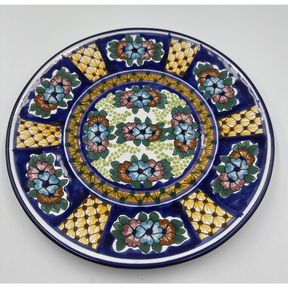 Talavera San Sebastian de Aparicio Handmade Blue Yellow Floral Plate Mexico